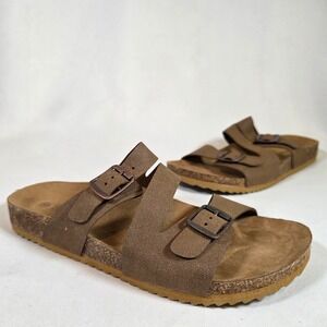Bjorndal Ellyn Brown Double Buckle Cork Footbed Slide Sandals Women 8 Boho Vegan